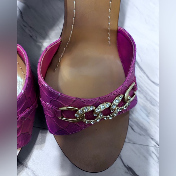 Michael Antonio 4" Croc Embossed Chain SlipOn Heeled Mules Purple Size: 9M w Box - Picture 6 of 11